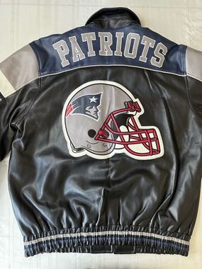 New England Patriots NFL G-III Sports Faux Leather Jacket Mens Sz L Black Blue